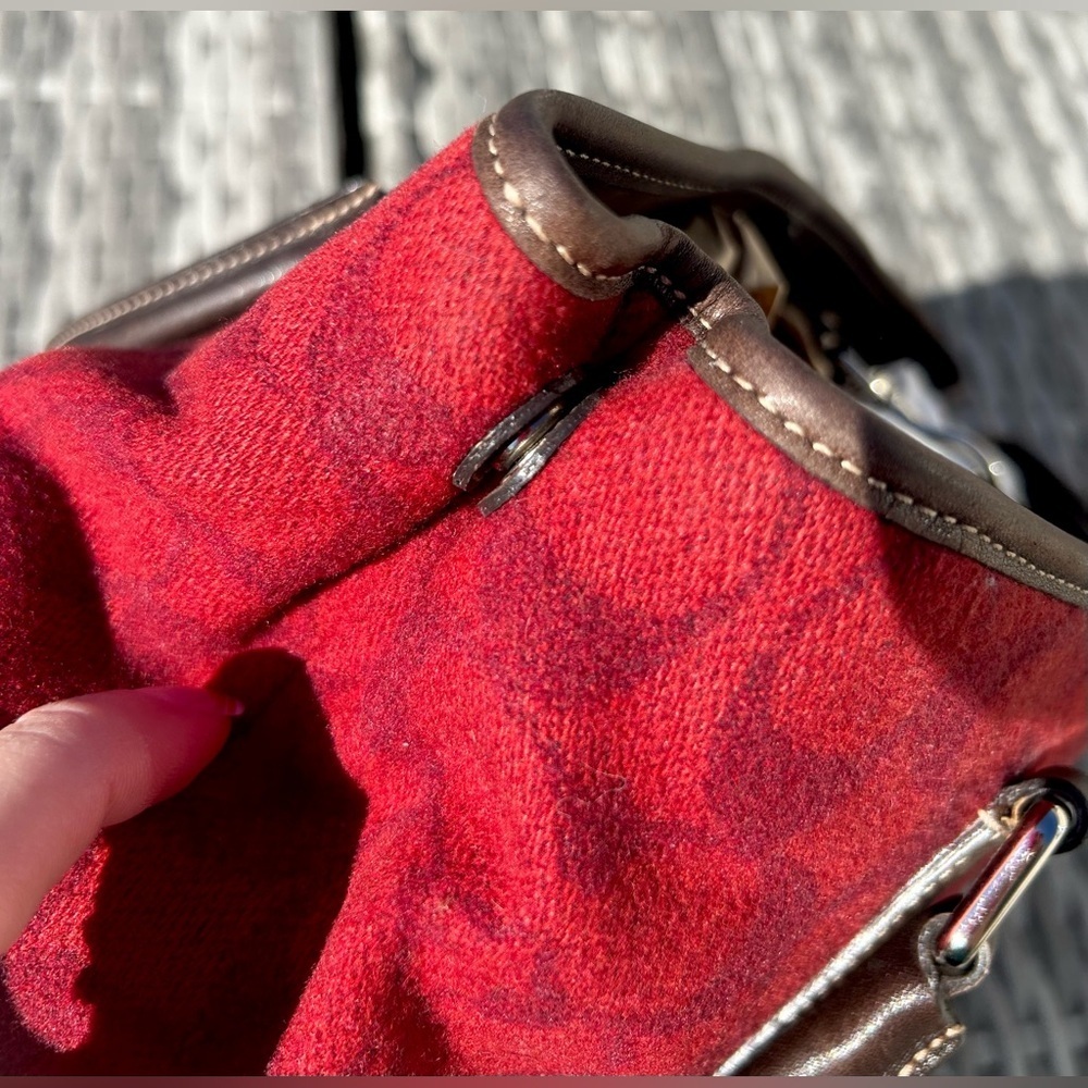 1991 Rare True Vintage Coach Signature Wool & Leather Tote Deep Red EUC! - Picture 9 of 13